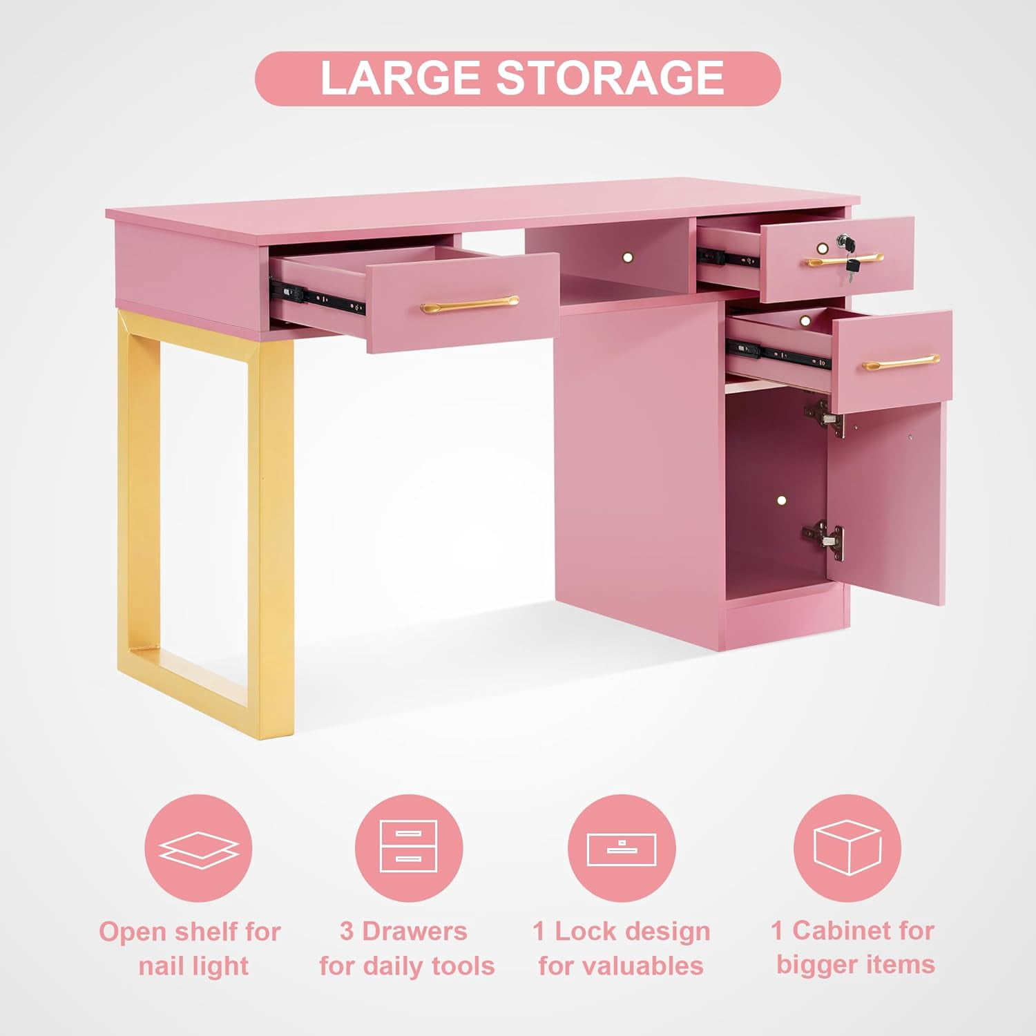 BarberPub Makeup Vanity Desk with Drawers, Manicure Table with Storage Cabinet