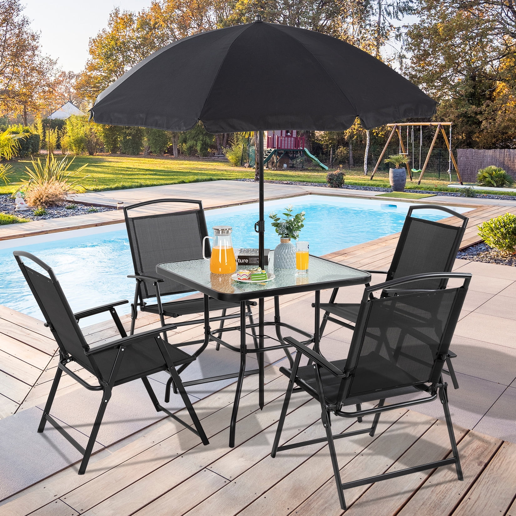 Garden Patio Furniture Set 4 Seater Dining Set Parasol Glass Table And Chairs 