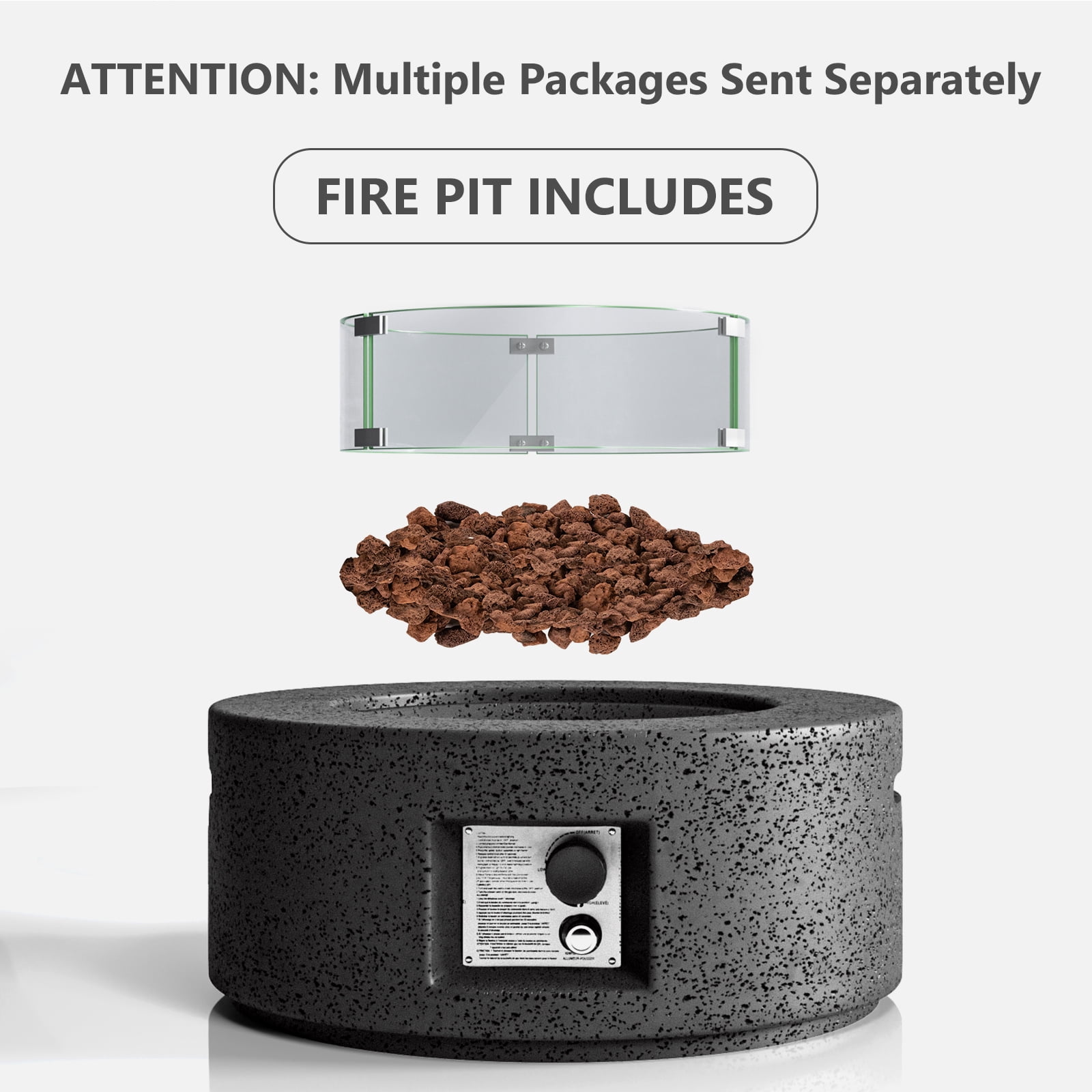 MOALCOFER 28'' Round Propane Gas Fire Pit Outdoor with Wind Guard,40,000 BTU Fire Pit Table Lava Rocks&Cover