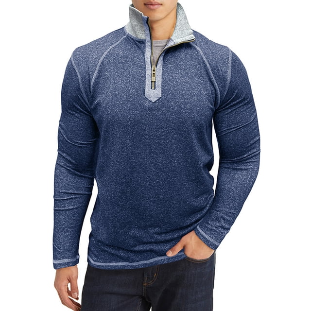 Pisexur Chemise à Manches Longues Homme Tissu de Haute Qualité T-Shirt à Manches Longues Homme, Mode Homme Décontractée à Blocs de Couleur Blouse à Manches Longues à Col Rabattu Bleu Cowboy, P