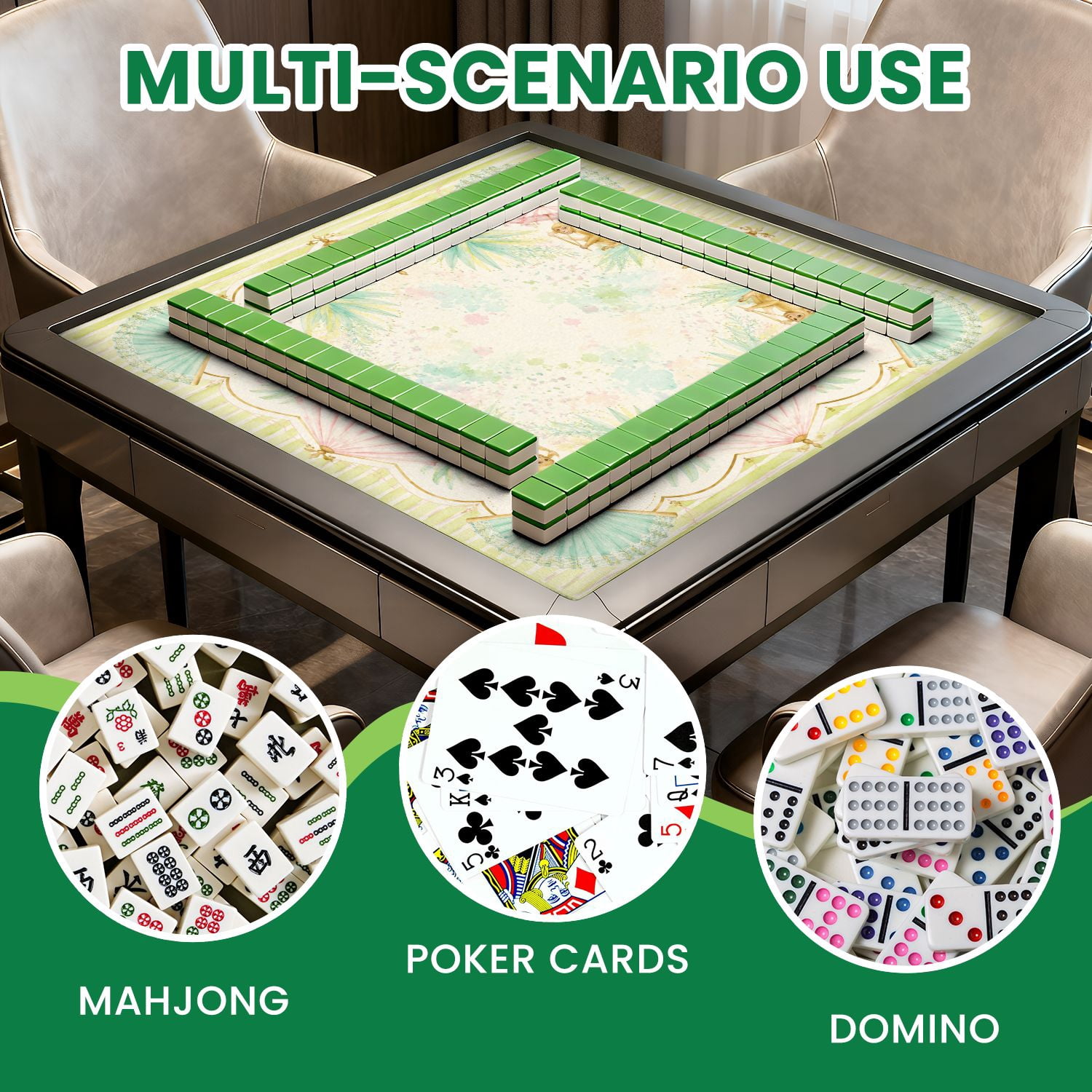 Mahjong Mat 31.5" x 31.5" Whimsical Squirrels Umbrellas Soft Pastels Non-Slip Noise Reduction Mahjong Tiles Table Cover for Dominoes Poker Card Board and Tile Games