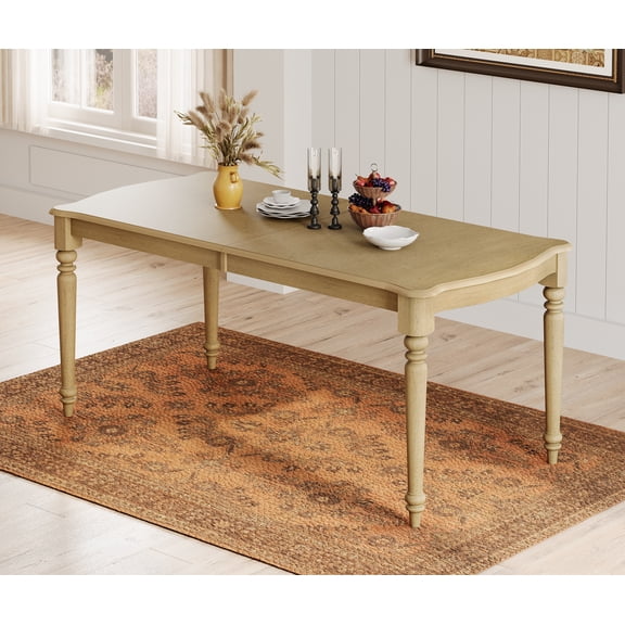 Rectangular Dining Table for 6–8, Solid Wood Table with Signature Gourd Legs for Kitchen & Living Room, 70 Inch, Oak