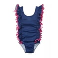 thumbnail image 1 of Styles I Love Little Kid Girls Ruffle Pom Pom Tassel One-Piece Swimsuit Bathing Suit Beach Pool Party Swimwear (Navy Blue, 120/4-5 Years), 1 of 7
