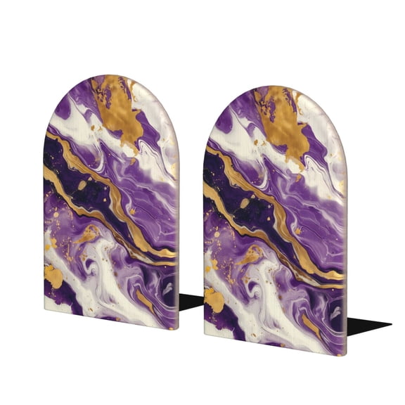 Hirioo Purple Gold Marble Swirls for Bookends Decorative Bookends for Shelves for Home or Office, Non-Slip Base