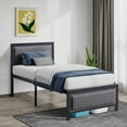 thumbnail image 3 of VECELO Set of 2 Metal Bed Frame, Twin Size Platform Bed Frame with Nailhead Upholstered Headboard, No Box Spring Needed, Gray, 3 of 7