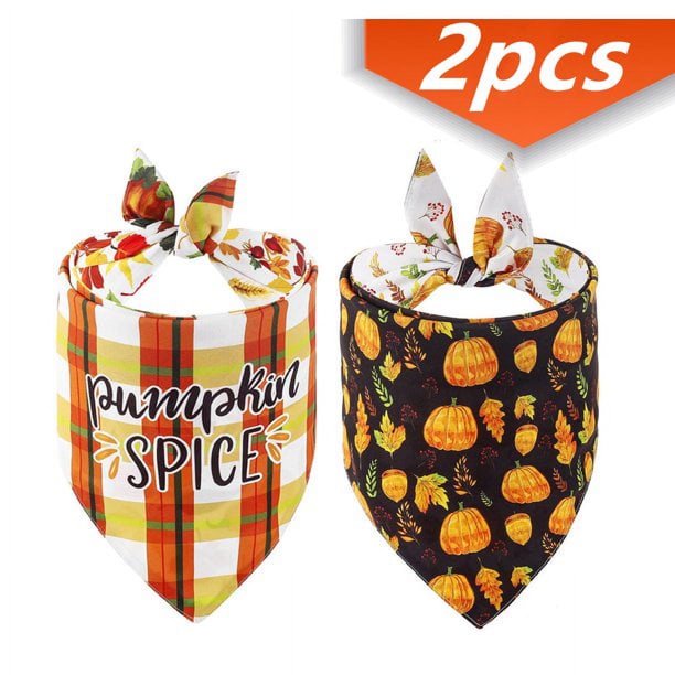 Bandana para perro del Día de Acción de Gracias, ropa para perro de otoño con diseño de calabaza, hojas de arce, baberos triangulares reversibles, bufanda, accesorios para perros, gatos y mascotas, 2