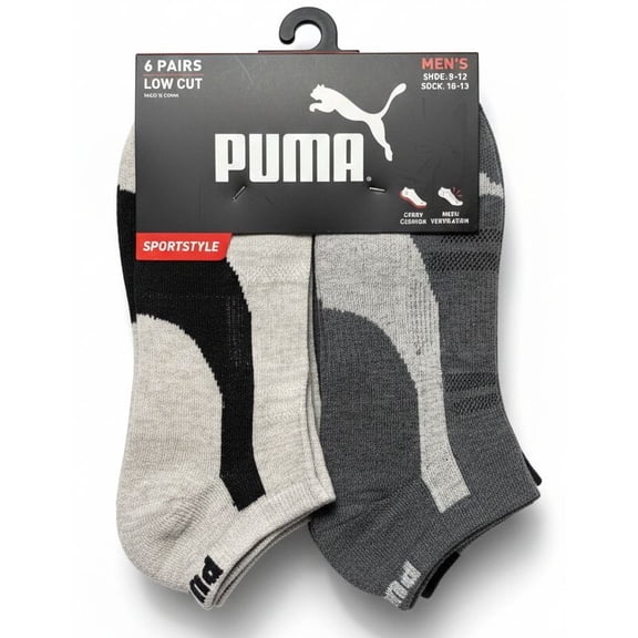 PUMA SOCKS MEN'S - LOW CUT - PIPE 263 - BEIGE GREY - LARGE (10-13) PACK 6 XX