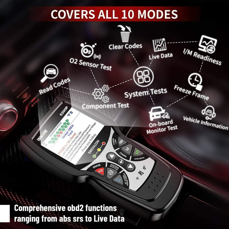 INNOVA 6200P OBD2 Scanner Engine SRS ABS Code Reader Automotive All Systems Scan  Tool BMS Oil Light Reset Battery Charging System Test Car Diagnostic Tool  Full OBD2 Functions Turn off MIL Live