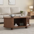 thumbnail image 4 of Oval Dark Wood Coffee Table with 2 Sliding Doors & Hidden Storage, Rounded Corners Center Table, Open Storage Sofa Side Table for Living Room, 4 of 9