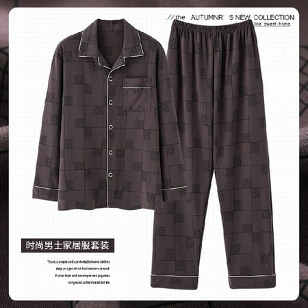 

DanceeMangoo Autumn Winter Mens Cotton Pajamas Button Lapel Sleepwear Leisure Pajama Sets Casual Sleep&Lounge Father Pyjamas Male Pijama
