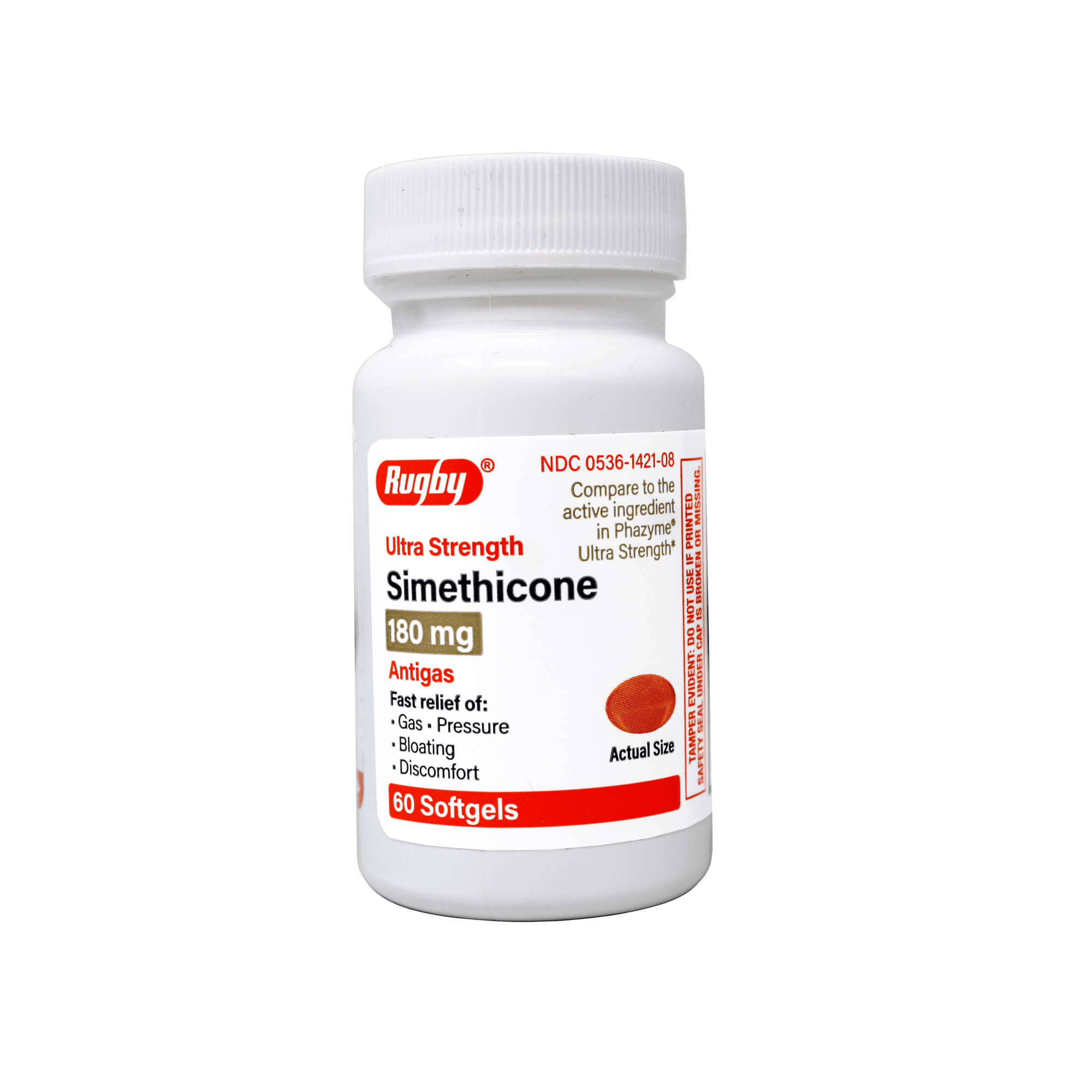 Rugby Ultra Strength Simethicone Gas Relief 180 mg, Gas Relief for Adults, Anti Flatulence, Bloating Aid, and Gas Fullness Reliever Pills - 60 Softgels - 12 Pack
