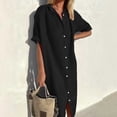 thumbnail image 2 of OSOLU Dresses Women Fashion Solid Color Elegant Casual Loose Short Sleeve Button Skirt Long Pocket Shirt Dress Holiday Hawaiian Flowy Sundress, 2 of 5