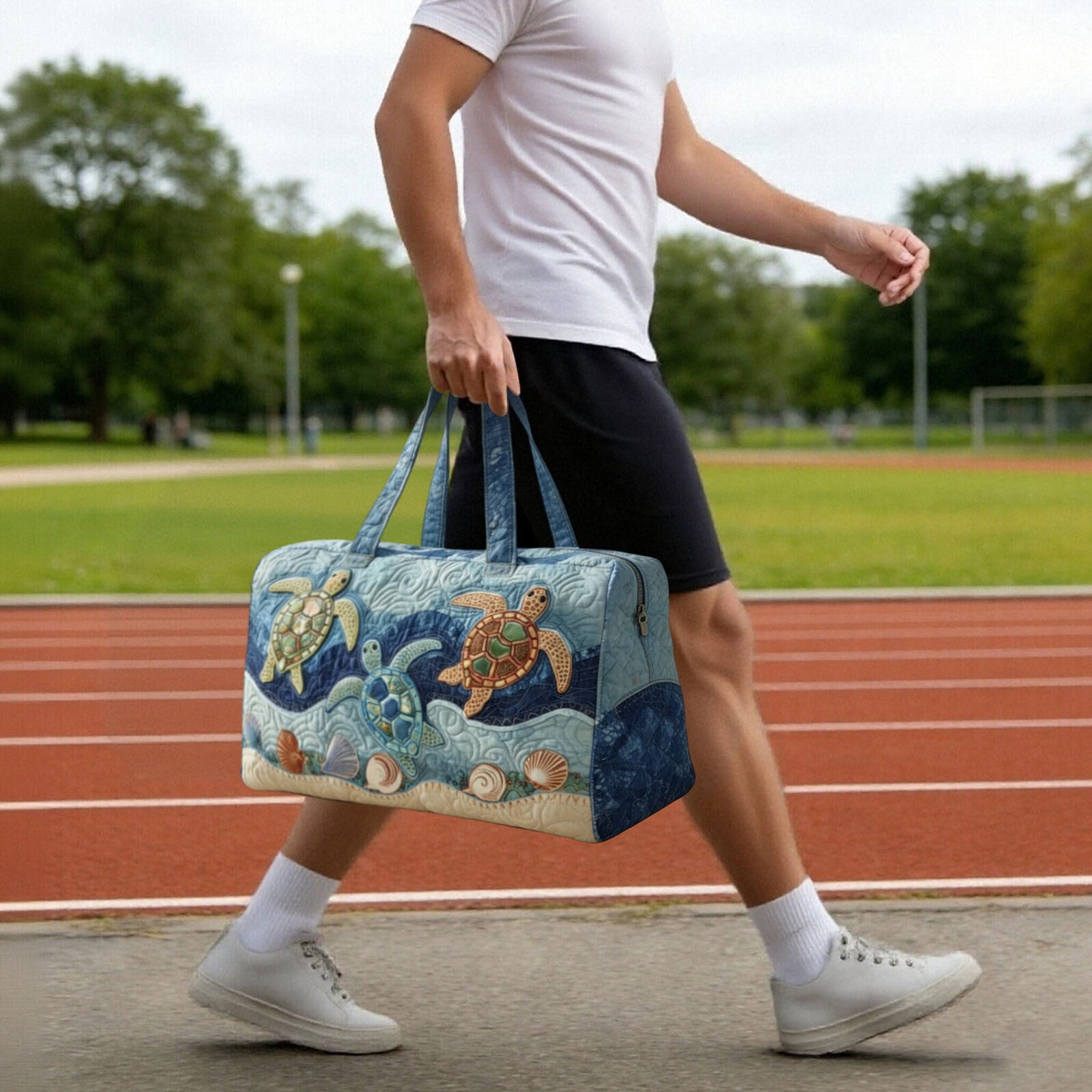 Hippie Van Quilted Duffle Bag, Hippie Journey Quilted Duffle Bag, Vintage Floral Travel Weekender Bag Gym Bags