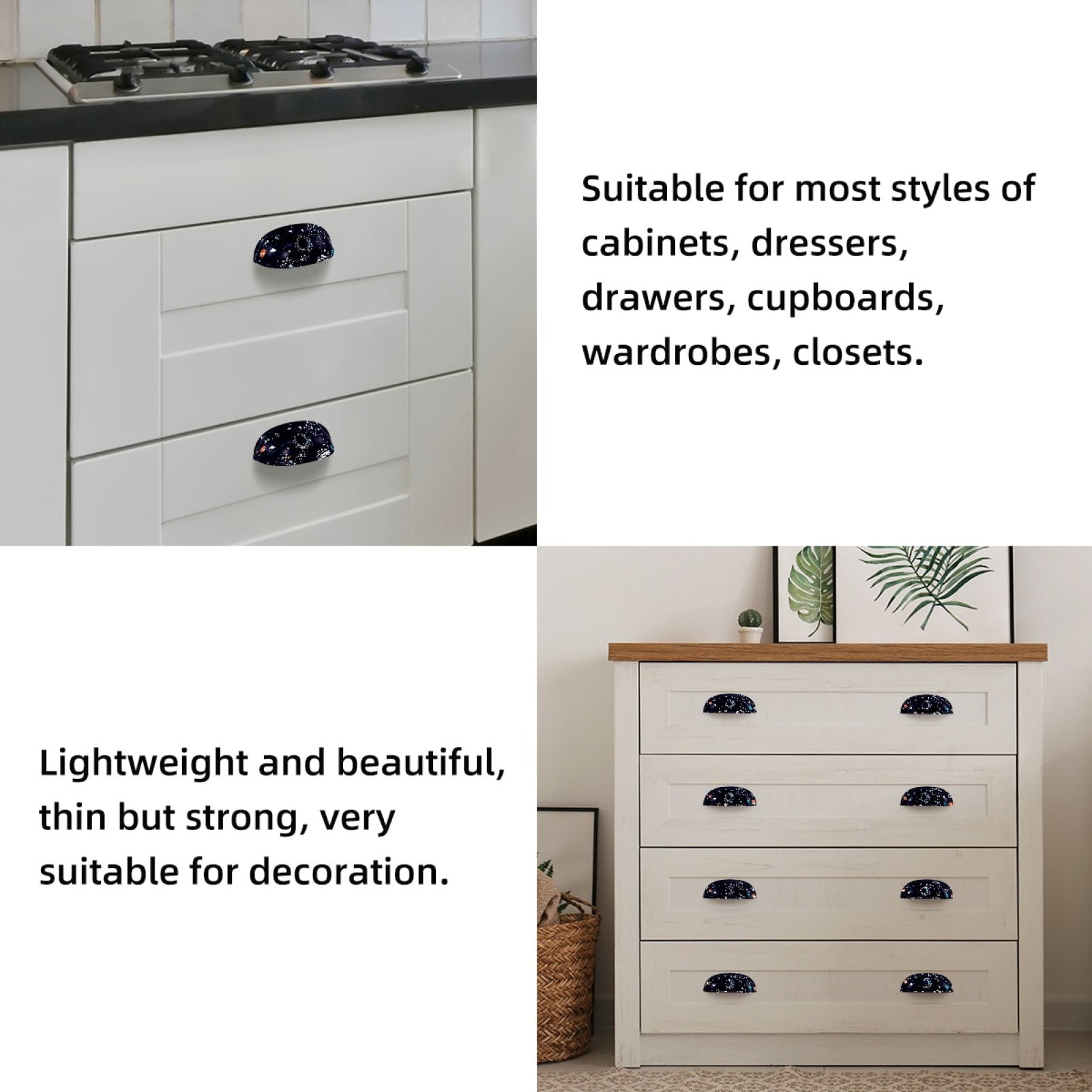 4 PCS Cabinet Cup Pull Stars Planets Rockets Drawer Handles with Screws for Cabinet Dresser Kitchen Home Hardware Decor