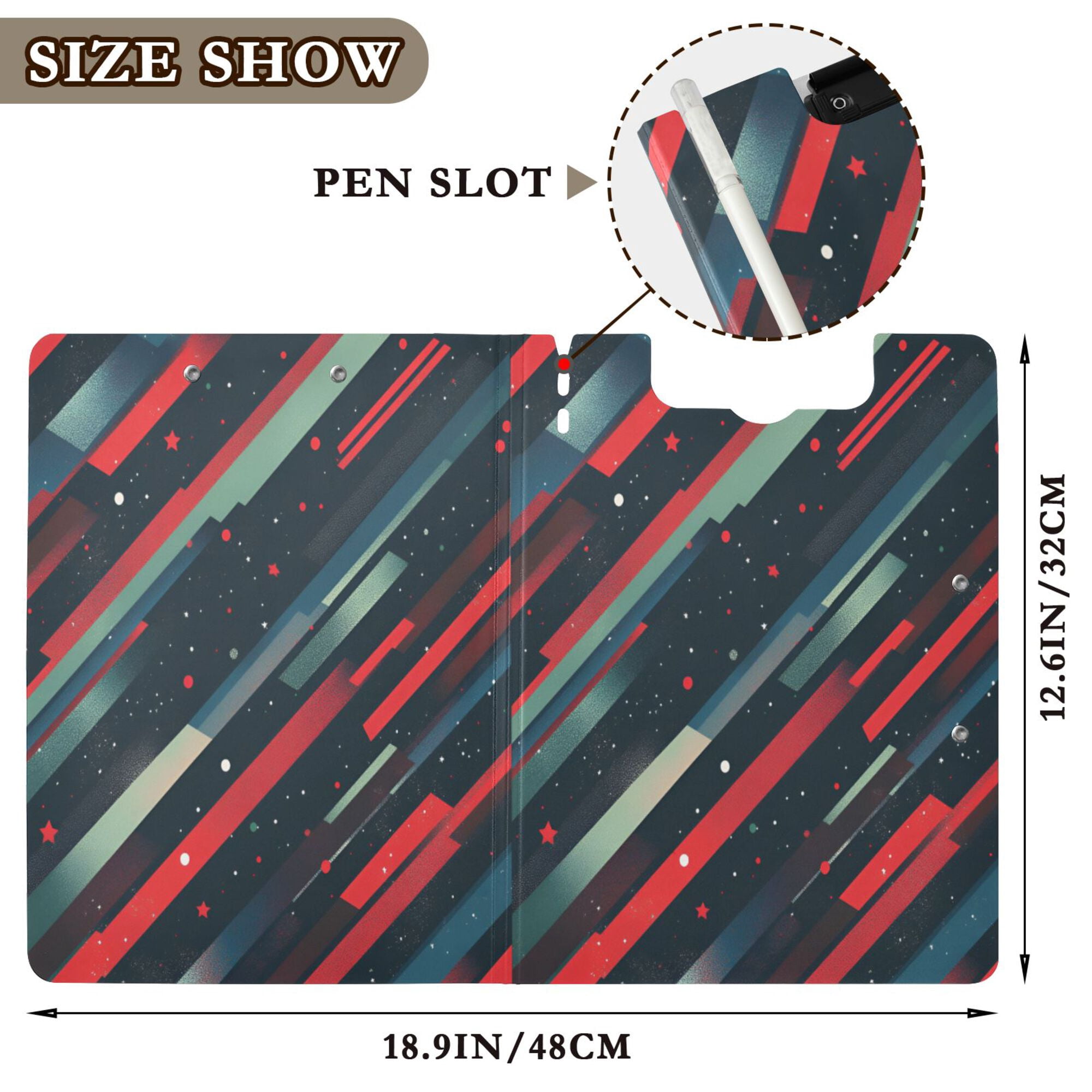 FORMRS A4 Clipboard Folder with Pen Holder Horizontal Foldable School Office Binder, Stars Abstract Lines
