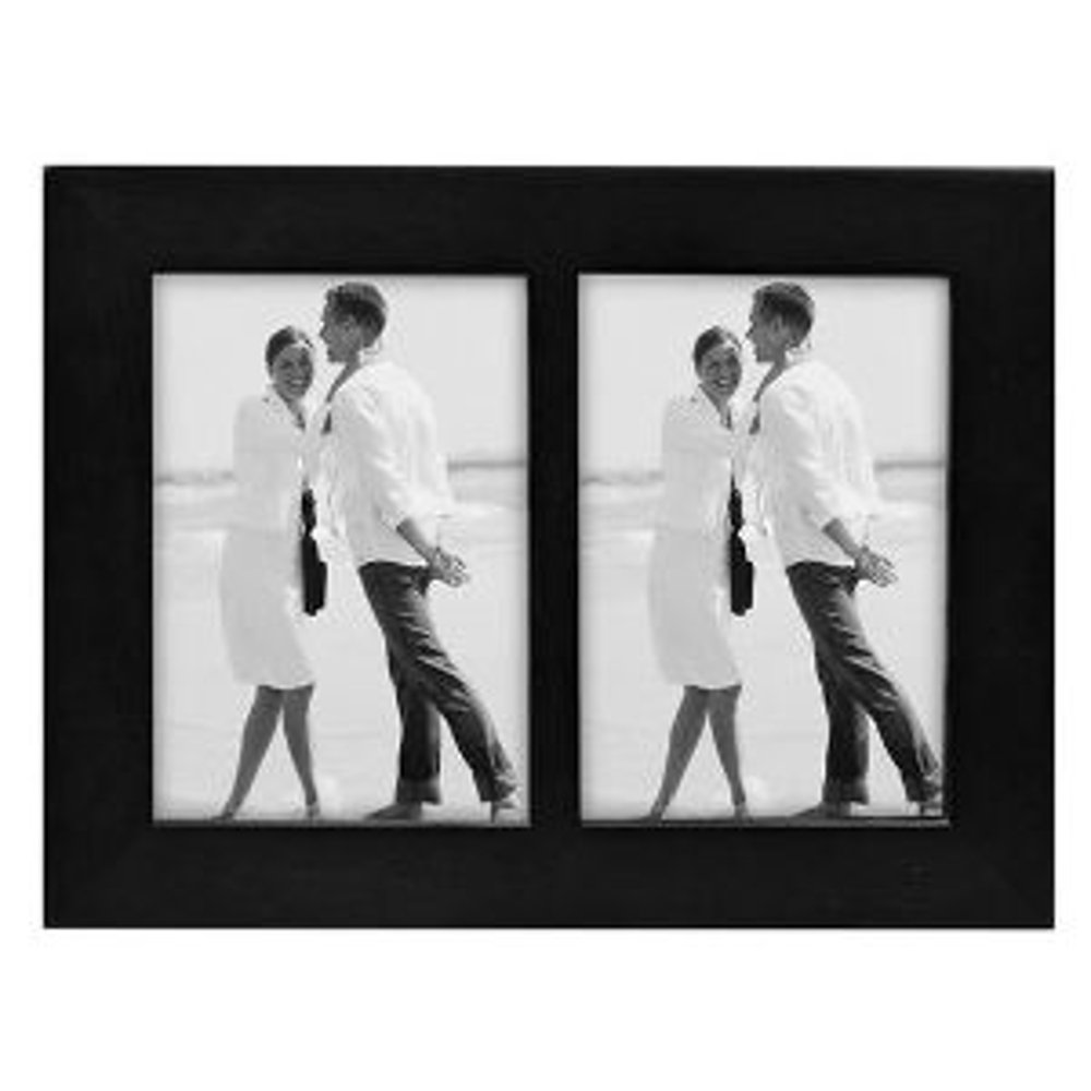3x5 Split Double Picture Frame LINEAR Black Wood