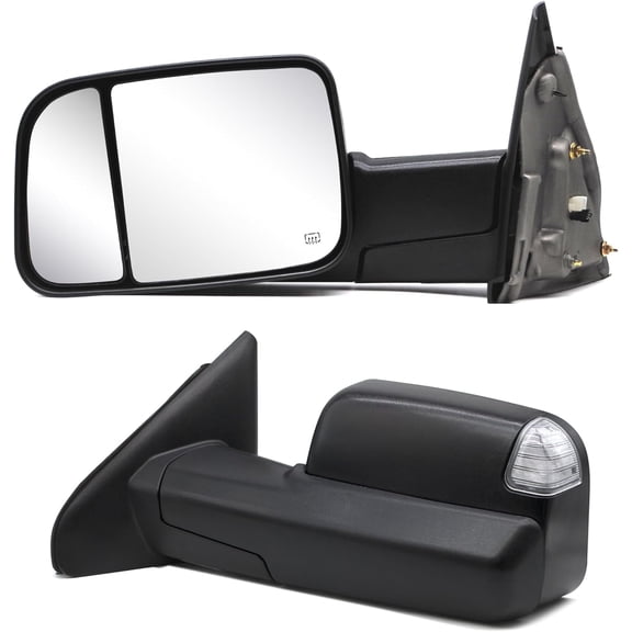 WLLW Upgrade Towing Mirrors fit for 2002-2008 Dodge Ram 1500 2003-2009 Dodge Ram 2500 3500 Pickup Truck Power Heated Turn Signal Light Puddle Lamp Manual Flip Fold Black Housing