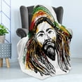thumbnail image 4 of Rasta Soft Flannel Fleece Throw Blanket, Rasta Man Jamaican Island Theme Reggae Folk Culture Concept Sketchy Portrait Image, Cozy Plush for Indoor and Outdoor Use, 70" x 90", Multicolor, by Ambesonne, 4 of 5