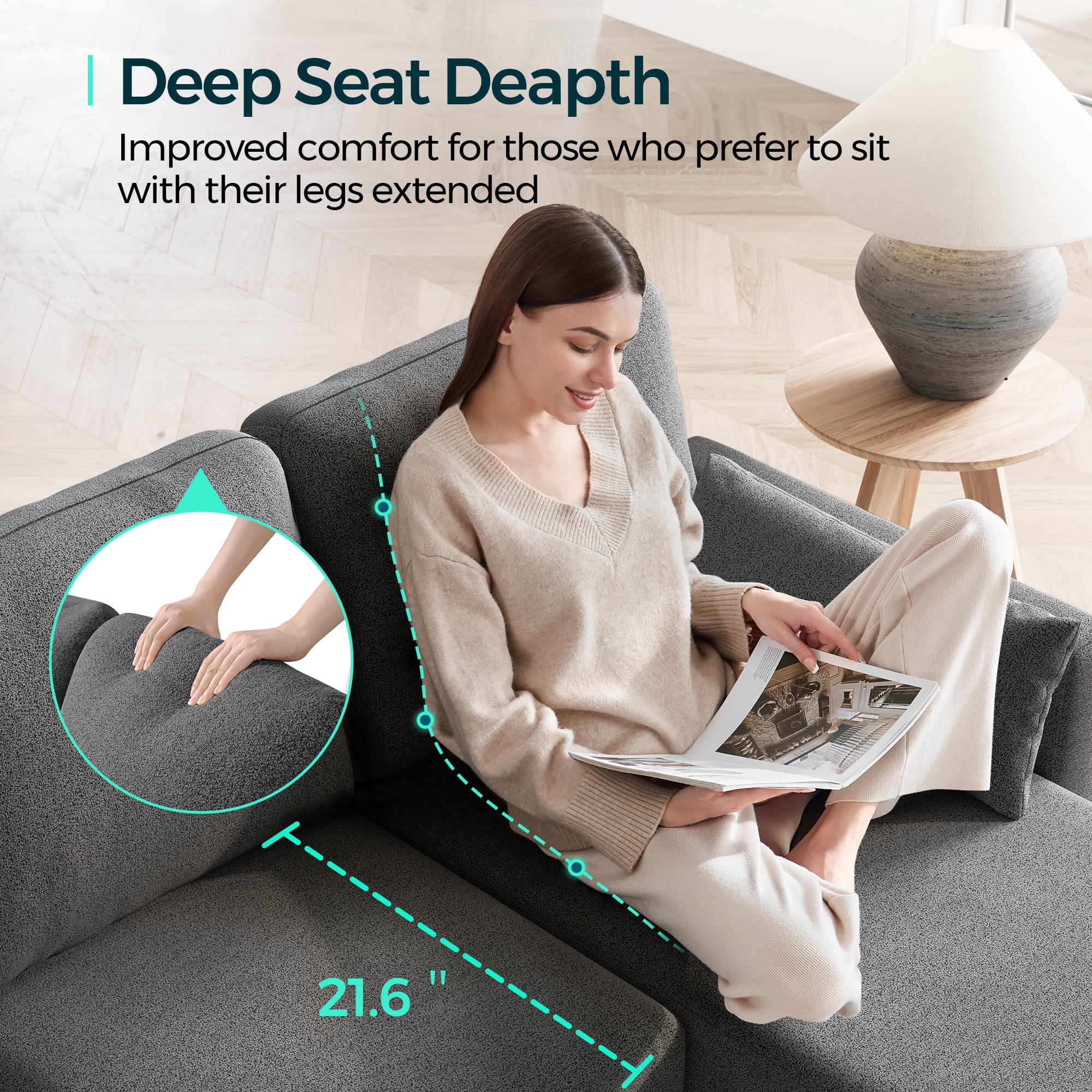Linsy Home 101" Modular Sectional Couches for Living Room, U-Shaped Sectional Sofa with 2 Pillows, 4 Seat Oversized Sofa with Double Chaise, Dark Gray Bouclé