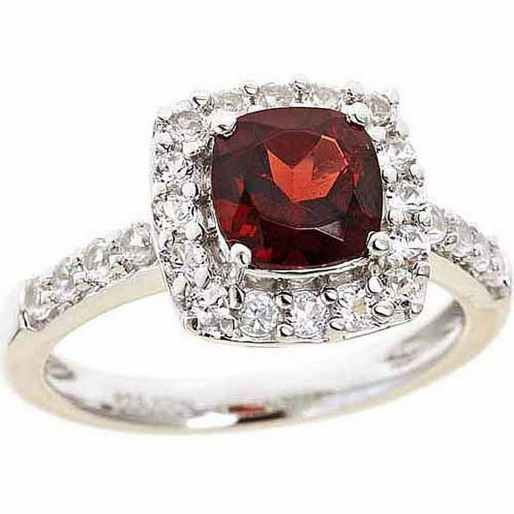 Arista Garnet and Created White Sapphire Sterling Silver Women's Halo Ring