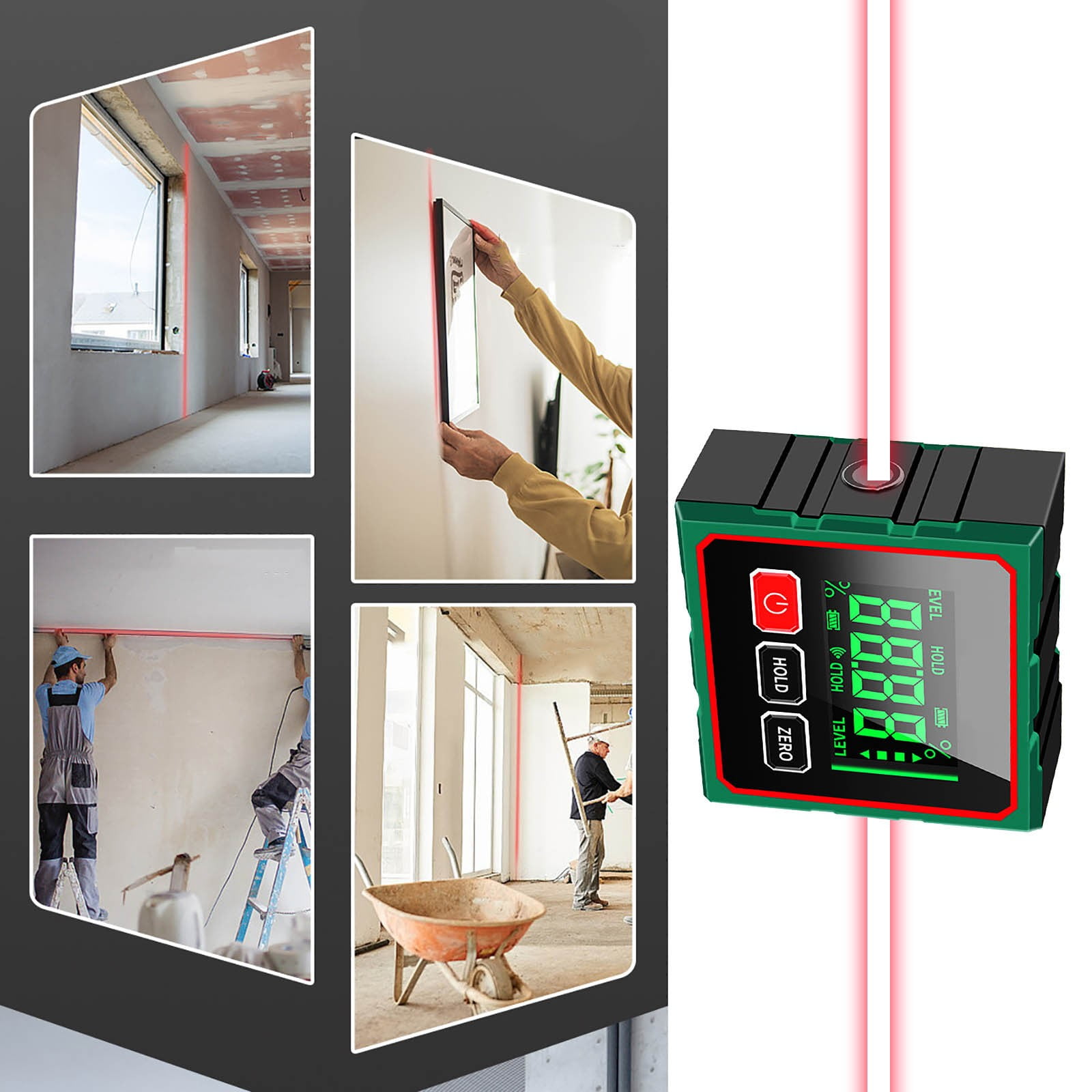 Digital Display Inclinometer with Laser Level, Angle Gauge for Precision Measurement, Magnetic Inclinometer with Type-C Charging, For Construction and DIY Projects