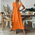 thumbnail image 4 of Breezora Women's V Neck Short Sleeve Linen Maxi Dress with Back Zipper Comfortable Summer Beach Dress S Size Orange, 4 of 9