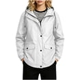 thumbnail image 5 of Plus Size Jackets for Women Casual Hooded Waterproof Regular Long Sleeve Solid Color Outdoor Hiking Drawstring Windbreaker with Pockets, 5 of 8