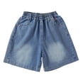thumbnail image 3 of Girls Embroidered Denim Bermuda Shorts, Kids Elastic Waist Loose Fit Summer Casual Five Pocket Jean Shorts(Blue2,11-12 Years), 3 of 8