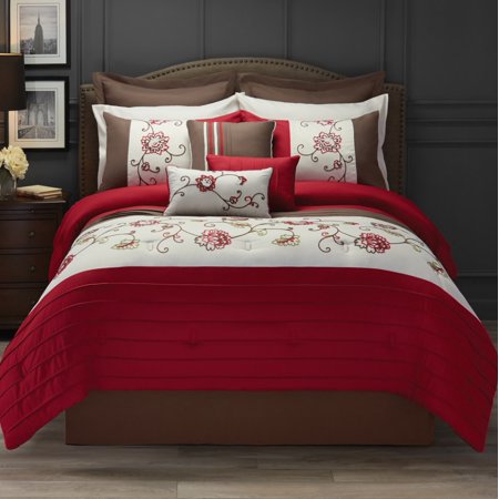 Hotel Style Queen Angela Embordered Red Comforter Set, 11 ...