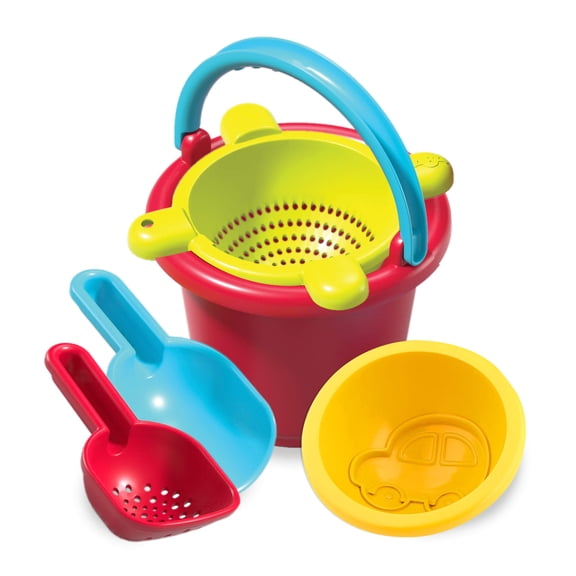 HABA Sand Toys Basic Set - 5 Piece Bundle with Plastic Pail, Sieve, Mold, Scoop and Sifting Shovel Sized just for Toddlers Ages 18 Months  