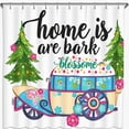 thumbnail image 1 of Whimsical Vintage Carriage Shower Curtain with Floral Design & Festive Trees, 1 of 4