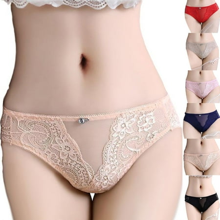 Underwear Women Mesh See-Through Lace Breathable Panties Low Waist Sexy Transparent New Lingerie Seamless Briefs Tanga Thong Black L YIWEI