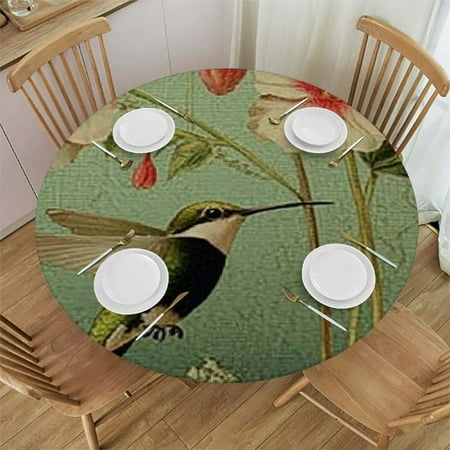 

SHERONV Hummingbird Flowers Round Tablecloth - Stain Resistant Washable Perfect for Indoor/Outdoor Dining Wedding Parties - 100% Polyester Fabric 46 -50