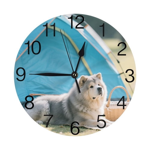 Zhmjortal Dog Pattern Wall Clock, 10 Inch Battery Operated Wall Clock, Non Ticking Silent Decorative Clock for Living Room Office Bedroom Home Decor