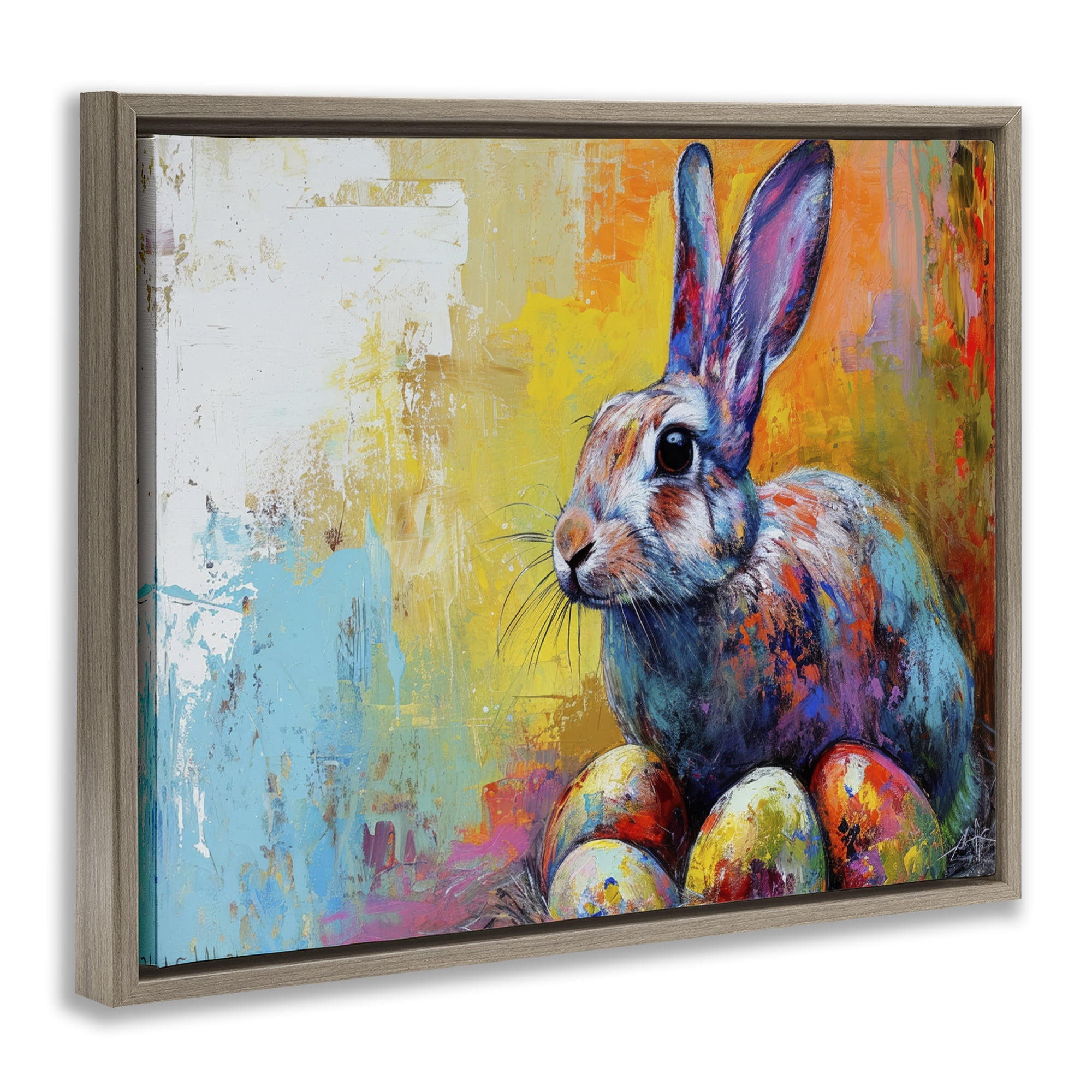 Stupell Industries Easter Joy Abstract Holiday Painting Brown Floater Framed Canvas Art Print Wall Art, 21 x 17