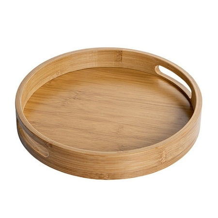 

Wooden Round Serving Tray Wood Plate Tea Food Dish Drink Platter Multipurpose