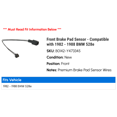 thumbnail image 2 of Front Brake Pad Sensor - Compatible with 1982 - 1988 BMW 528e 1983 1984 1985 1986 1987, 2 of 2