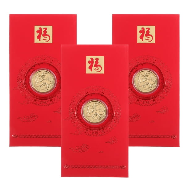 GOOHOCHY 3 sobres rojos chinos Tarjetas de dinero de la suerte Año de la serpiente Hong Bao Paquetes de festival de primavera con bolsillo en efectivo para boda de cumpleaños de Año Nuevo 2025