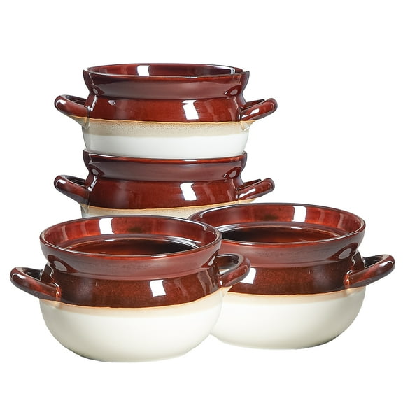 Contenpo 4 Piece French Onion Ceramic, 30 Oz Soup Bowls With Handles, Easy To Clean