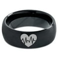 thumbnail image 2 of Tungsten Heart Beat HeartBeat Emoji Line CPR EMT Band Ring 8mm Men Women Comfort Fit Black Dome Brushed Polished, 2 of 4