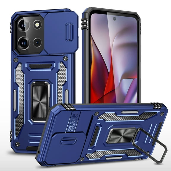 Dteck Case for Motorola Moto G Power 5G 2025,Shockproof TPU PC 360° Kickstand Ring Holder Case Heavy Duty Phone Back Military Grade Protective Cover,Navyblue