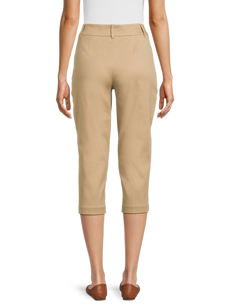 【AAKE】BUTTON CAPRI PANTS Time & Tru Women's Stretch Capri Pants, 21 Inseam, Sizes 2