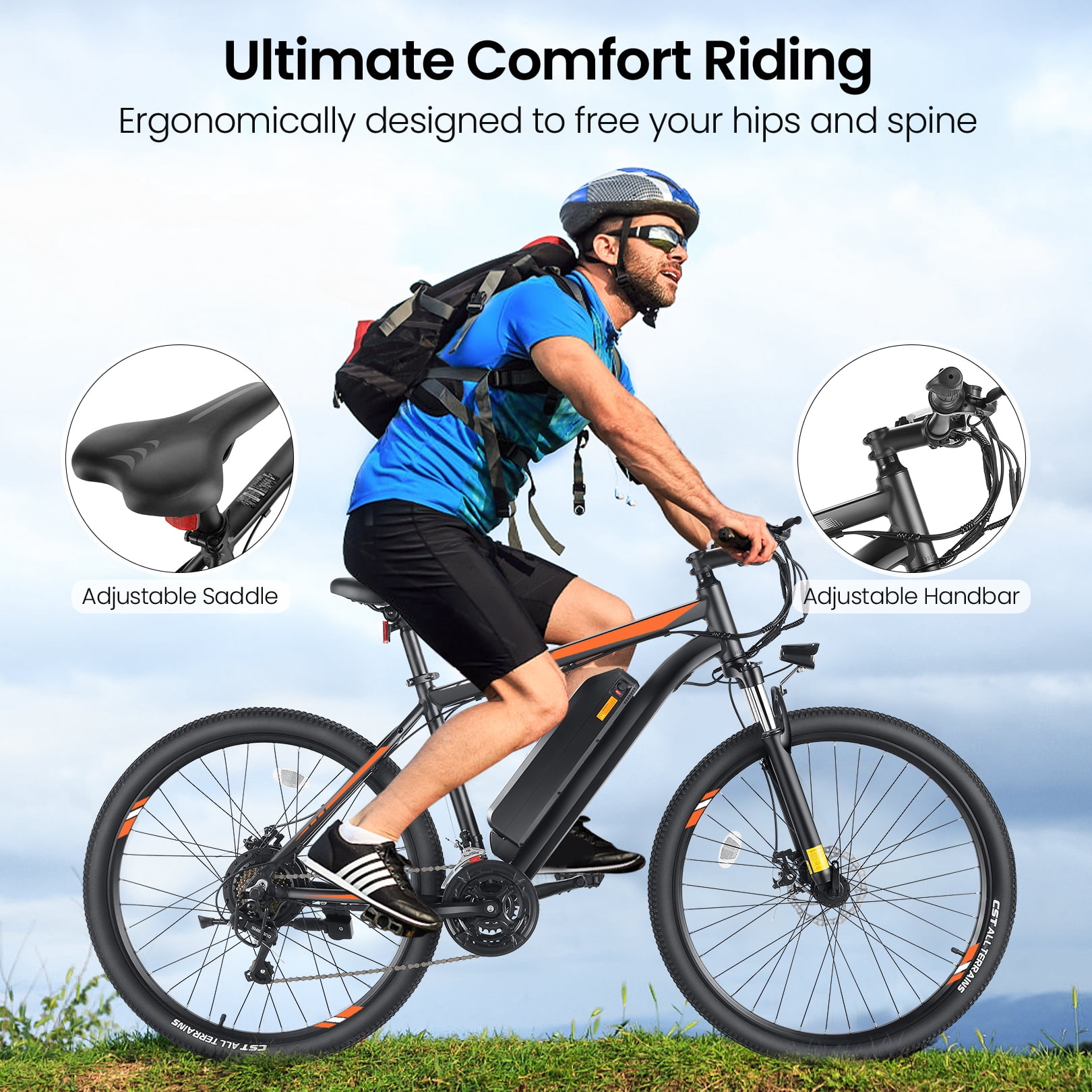 Elifine 26" Electric Bike for Adults 350W Electric Mountain Bike with 36V 10.4Ah Removable Battery, LCD, Lockable Suspension Fork, 5 Riding Modes, 21 Speed Commuter Ebike, UL2849