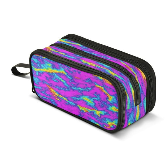 ALAZA Purple Tie Dye Pencil Case Bag 3 Compartment Pen Pouch Large Storage Holder Box Organizer