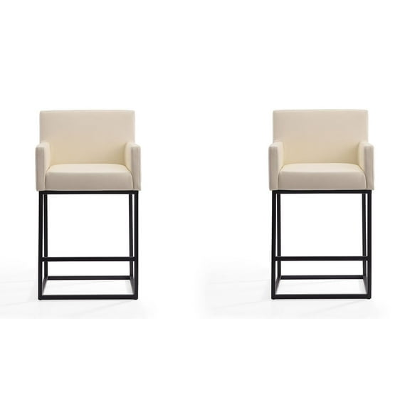 Manhattan Comfort Ambassador 26" Faux Leather Counter Stool in Cream (Set of 2)