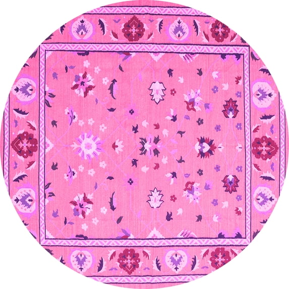 Ahgly Company Indoor Round Abstract Pink Contemporary Area Rugs, 5' Round