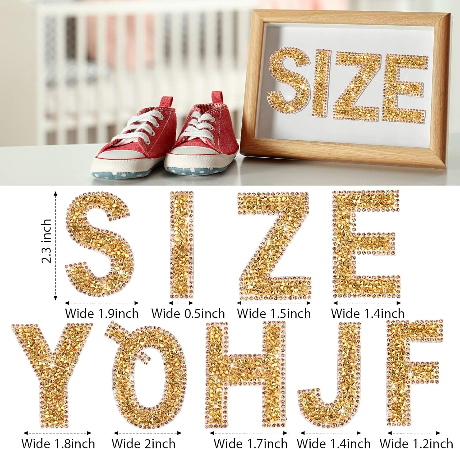 37 Pieces Rhinestone Letter Stickers Large Glitter Alphabet Crystal Number Self Adhesive Bling Stickers Iron on Letters for Art Crafts Clothing DIY Decors(Gold,2.56 Inch)