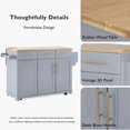 thumbnail image 6 of LEGAHOME 59.3” Kitchen Island with Rubberwood Drop-Leaf Top, Rolling Cart with 3 Drawers, Power Outlet, Trash Can Cabinet, Modern Kitchen Island Cart with Spice and Towel Rack for Dining Room, Blue, 6 of 9