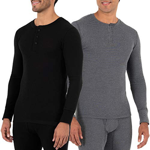 1 and 2 Packs Fruit of the Loom Mens Recycled Waffle Thermal Underwear Crew Top
