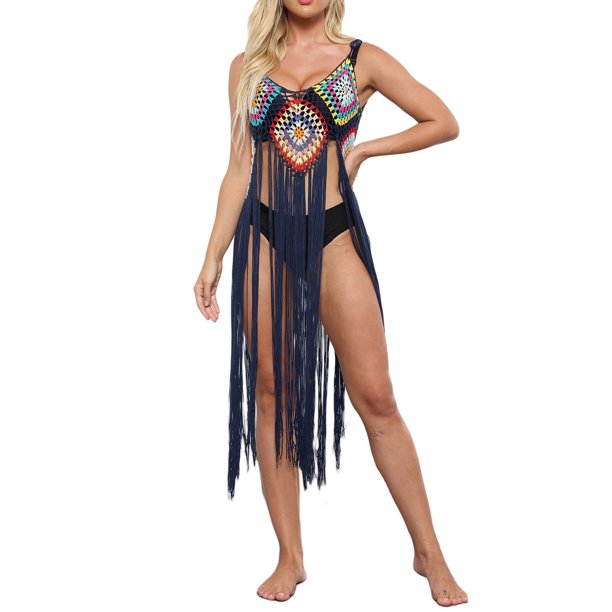 VISgogo - Bikini para mujer, sin mangas, para playa, con borlas caladas, vestido de verano VISgogo moda